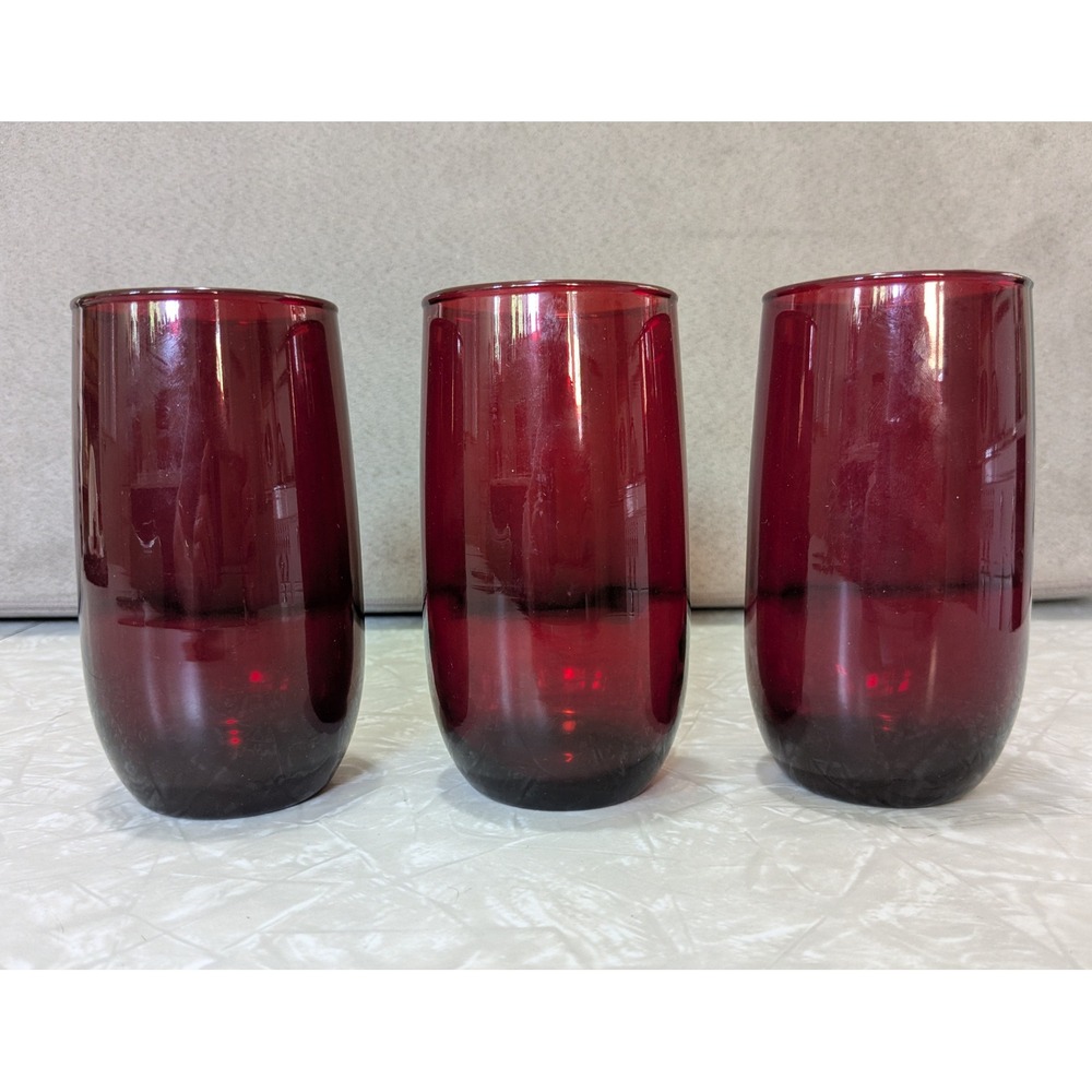 Vintage‎ Anchor Hocking Royal Ruby Roly Poly 5in Flat Iced Tea Tumblers Set of 3